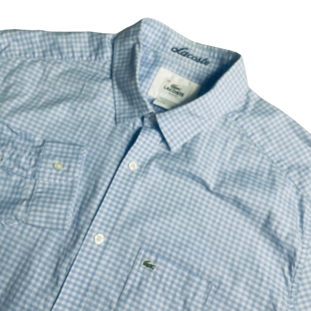 Lacoste 45 Slim Fit Button Down 100% Cotton Pockets Blue Check